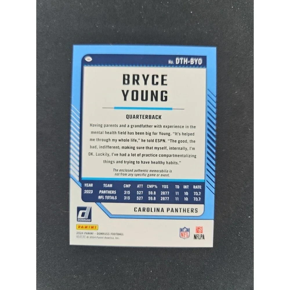2024 Panini Donruss Threads materials card Panthers. Bryce Young #DTH-BYO